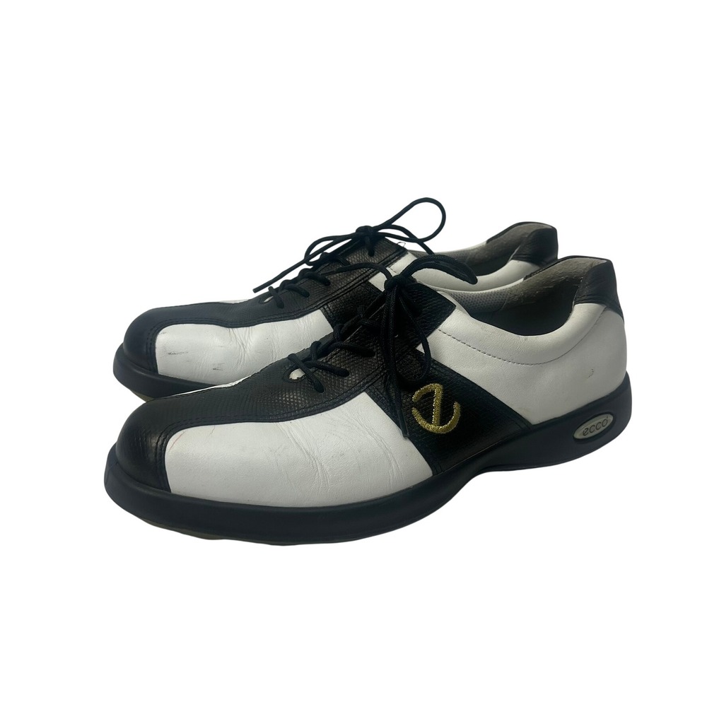 ECCO‎ Mens Black White Leather Spikeless Golf Shoes 43 US 9 Classic Saddle Style